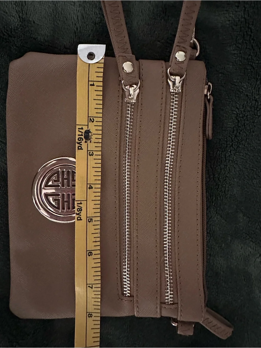Brown Wristlet  Bag with Double Zippers